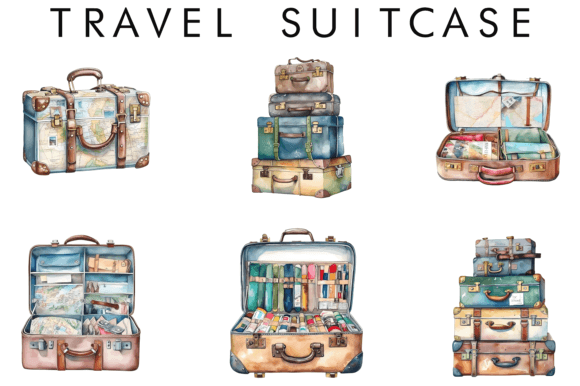 Download Watercolor Travel Suitcase Clipat - Premium Bundle