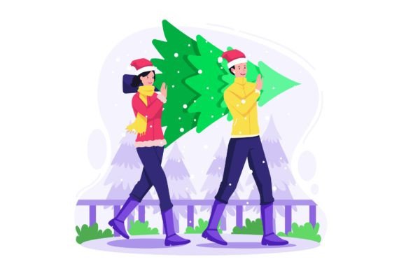 Download People Carry Christmas Tree Illustration - Illustration Collection