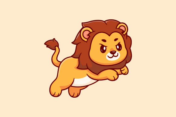 Download Cute Lion Jumping Cartoon Illustration - Illustration Collection