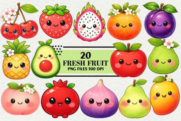 Download Kawaii Fresh Fruit Clipart Bundle - Kawaii Collection