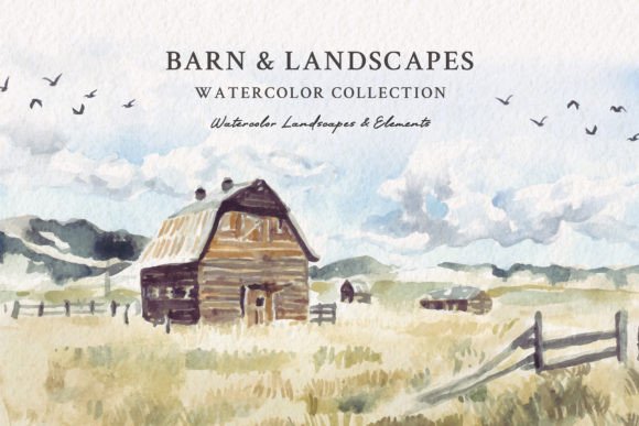 Download Watercolor Barn &amp; Landscapes - Watercolor barn Collection