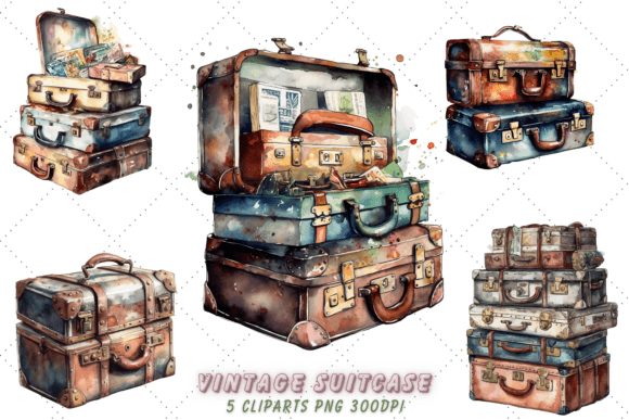 Download Vintage Suitcase Watercolor Clipart - Premium Resources
