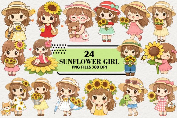 Download Kawaii Summer Sunflower Girl Stickers - Kawaii Collection