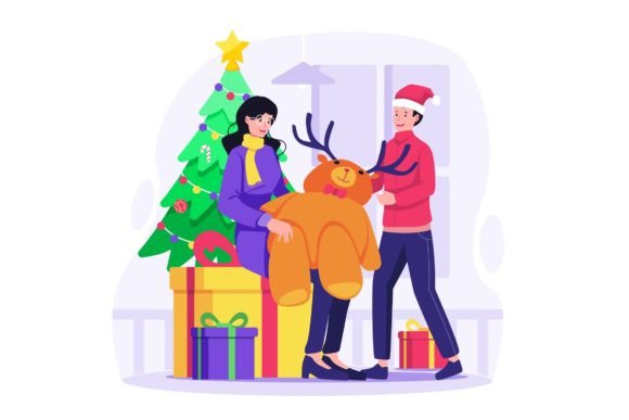 Download Giving Christmas Gift Illustration - Illustration Collection