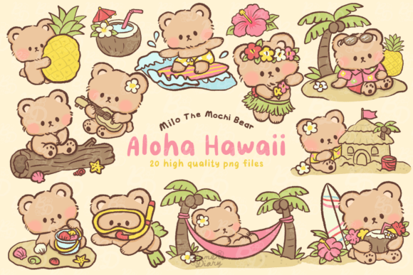 Download Kawaii Aloha Hawaii Bear Clipart - Kawaii Collection