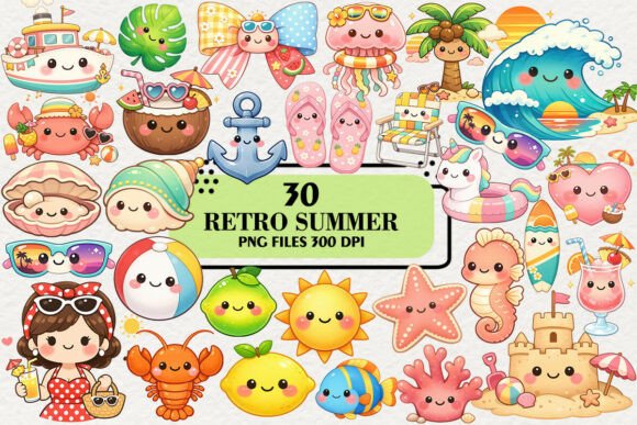 Download Kawaii Retro Summer Clipart Bundle - Kawaii Collection