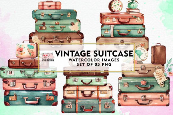 Download Vintage Suitcase Watercolor Clipart - Premium Resources