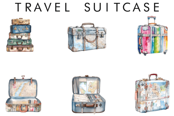 Download Watercolor Travel Suitcase Sublimation - Premium Bundle