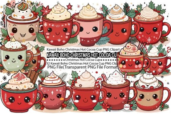 Download Kawaii Boho Christmas Hot Cocoa Cup PNG - Kawaii Collection