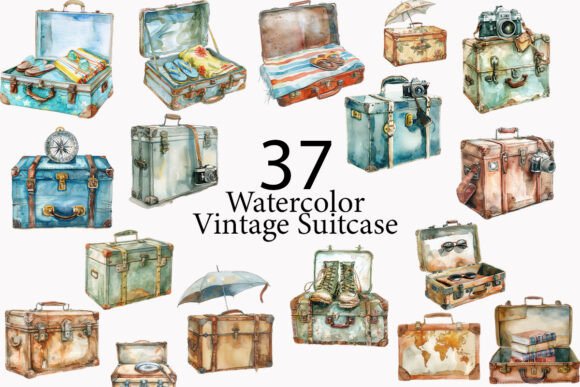 Download Vintage Suitcase Watercolor Clipart - Premium Resources