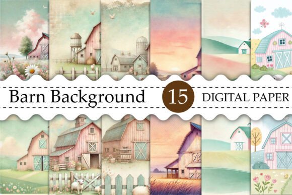 Download Watercolor Barn Digital Paper - Premium Resources
