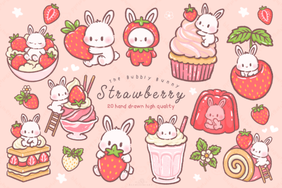 Download Kawaii Bunny Strawberry Dessert Clipart - Kawaii Collection