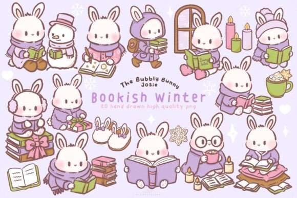Download Kawaii Bunny Bookish Winter Clipart - Kawaii Collection